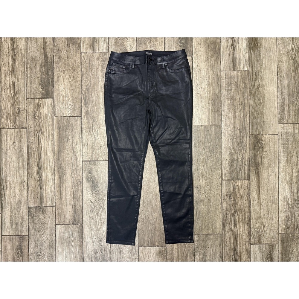 Chico's Coated Fly Front Jeggings Pant Women's 2R US 12R Black Coated Denim NWT